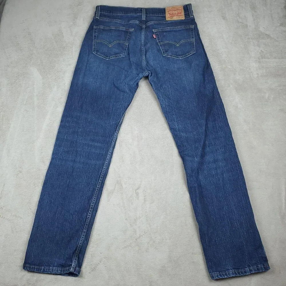 Levis 505 Jeans Mens 34x32 Blue Medium Wash Straight Stretch Zip Fly Denim
